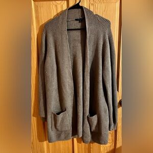 Cyrus SZ XL Ribbed Knit Pockets Gray Open Front Oversized Cozy Cardigan Sweater